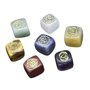 Set of 7 Chakra Healing Crystals Cubes Engraved with Symbols